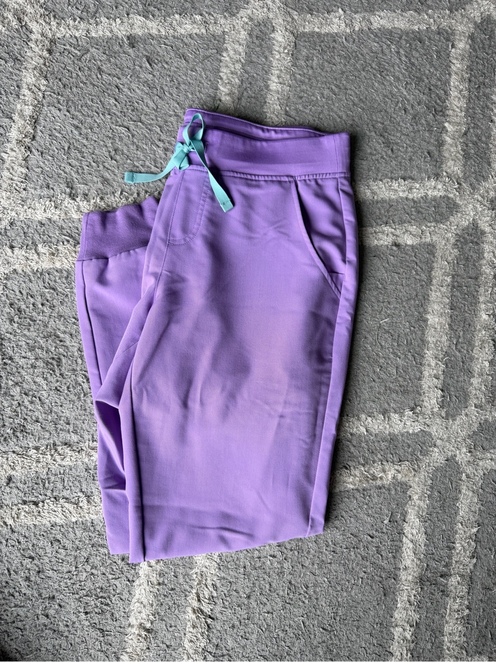 Figs Lavender Jogger Pants with Aqua Drawstring
